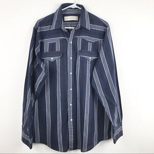 Bit & Bridle Navy Blue Stripe Snap Front Long Sleeve Western Cotton Shirt